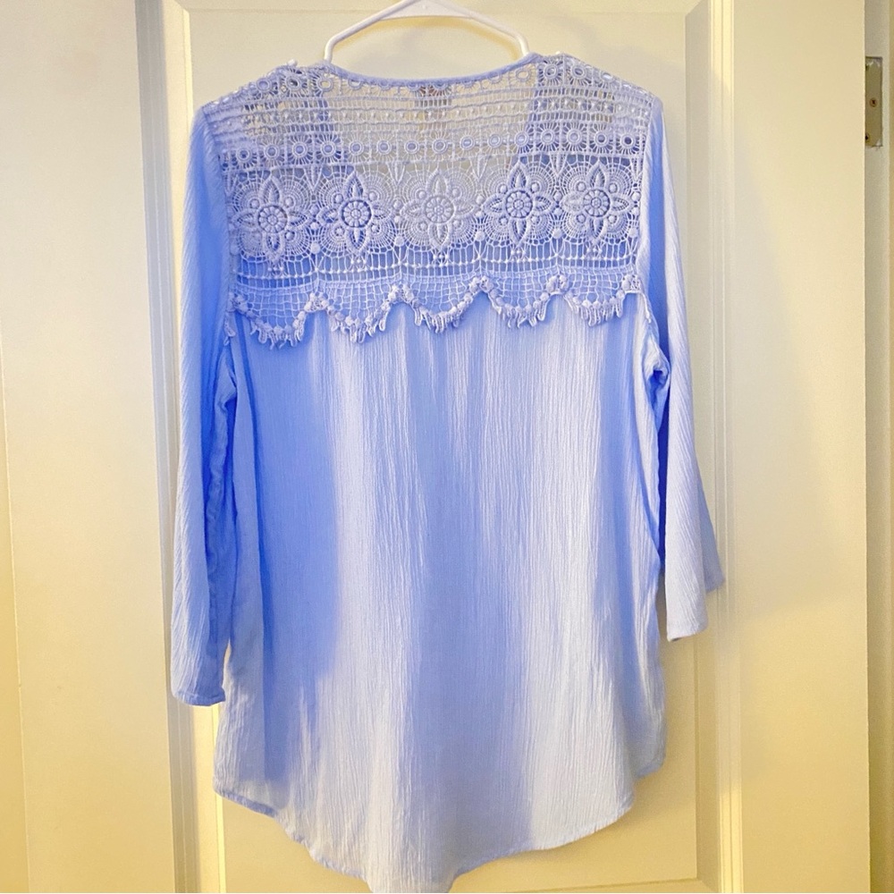 Chico’s baby blue crochet blouse, size 1. - Picture 5 of 8